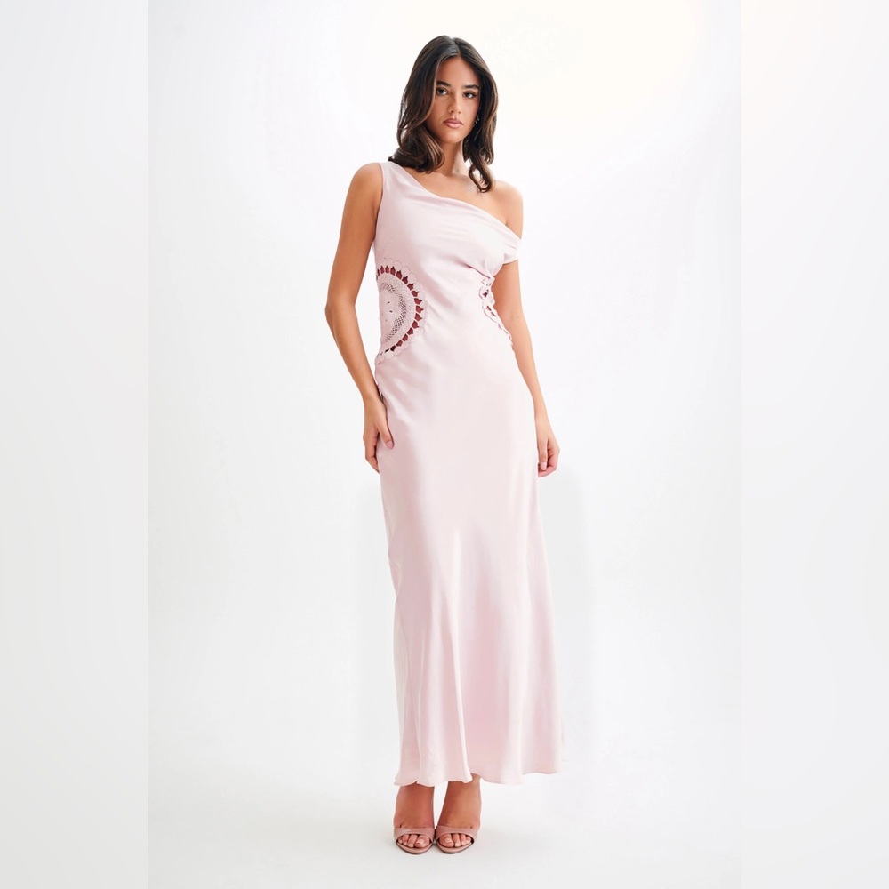 Meshki Pink Asymmetrical One-Shoulder Gown